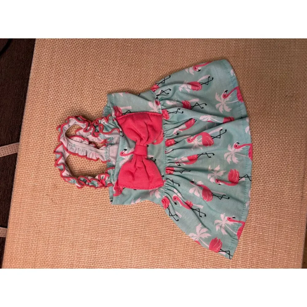 ShimmieWoo Dog Dress Flamingo Tropical Pink Bow Pet Outfit